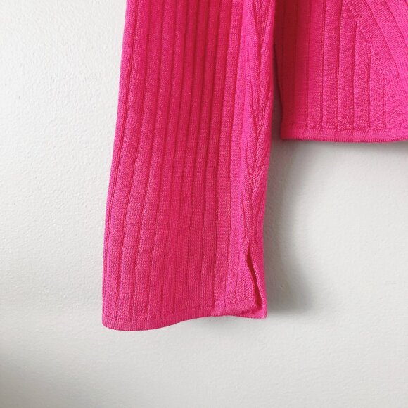 Tahari 100% Extra Fine Merino Wool ribbed mock neck sweater XL pink shirt - Picture 3 of 13